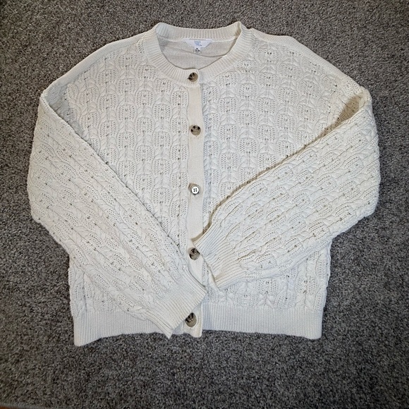 Time and Tru Sweaters - Time and Tru Chunky Textured Off White Knit Cardigan Sweater – Women’s XL